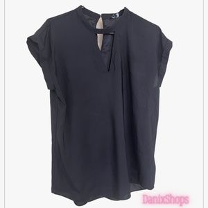 Express Black Satin Keyhole Cap Sleeve Blouse Large